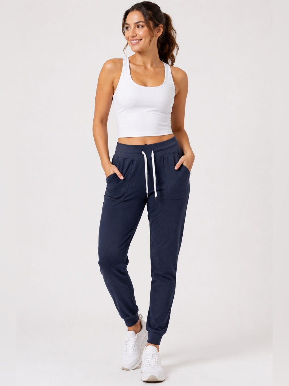 ZYIA Active Joggers Womens Medium Navy Blue Drawstring Tapered Athletic Pants